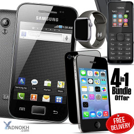 4 In 1 Bundle Offer, Samsung Galaxy S5830, Discover 4S Touch Call  Phone, Nokia !05, Macra Watch, S5830