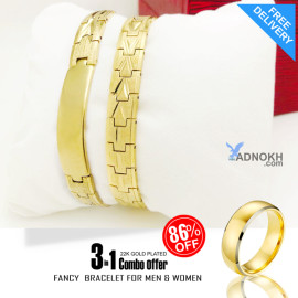 3 In 1 Bundle Offer, RK Fashion 22K Gold Plated Fancy 2 Pcs Bracelet For Men & Women, WIth Ring, AS032