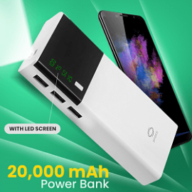 Spass X9 Fast Charging 3 USB Output 20,000 mAh Power Bank with OLED Display & Torch, White