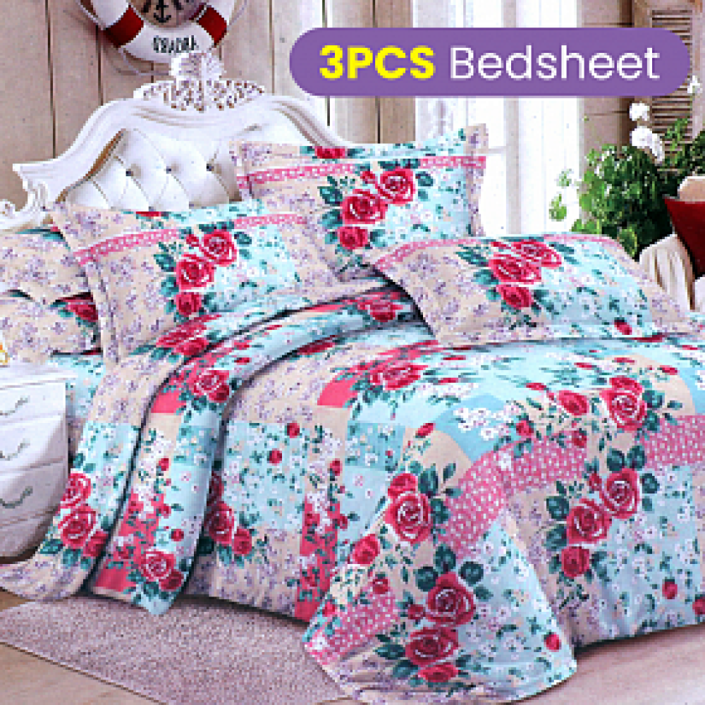 Great Sleep Double Size 3 Pcs Flat Bed Sheet Set Assorted Design, AH897