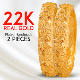 Nilanjan Arts 22K Real Gold Plated Handmade Bangles 2 Pieces Multi-Design, DC19